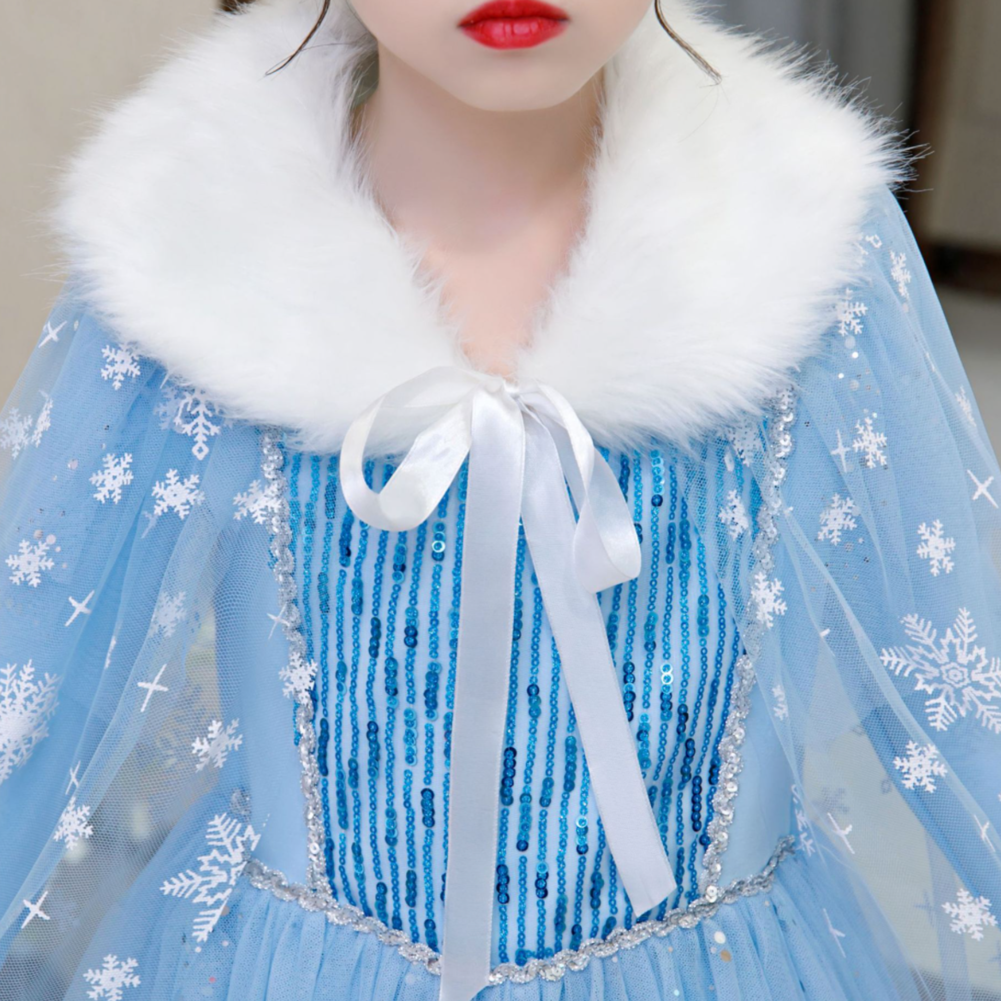 Girls Ice Princess Costume Dress with Cape & Tiara | Blue Winter Princess Fancy Dress for Kids | Book Week Halloween Birthday
