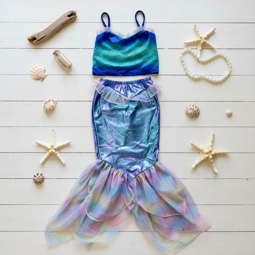 Girls Mermaid Costume with Shimmering Tail | Kids Mermaid Dress-Up Outfit