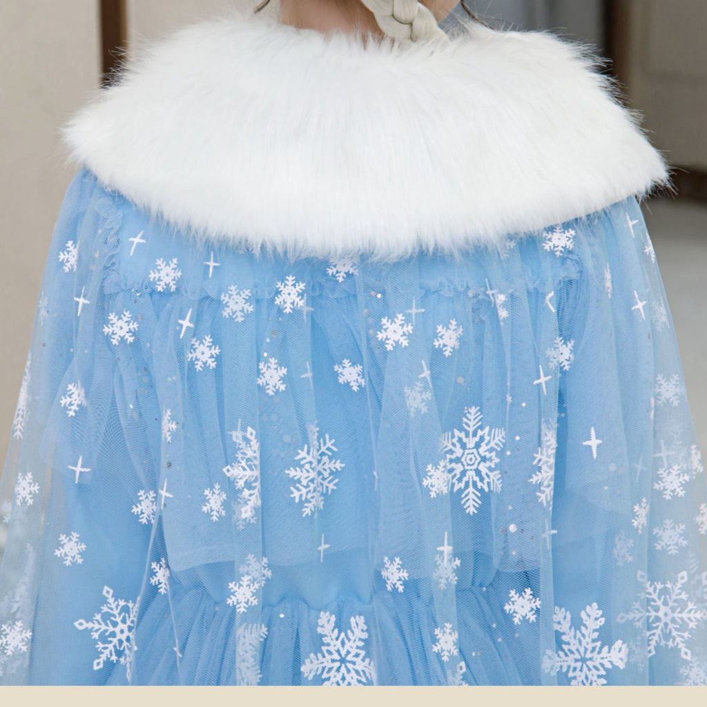 Girls Ice Princess Costume Dress with Cape & Tiara | Blue Winter Princess Fancy Dress for Kids | Book Week Halloween Birthday