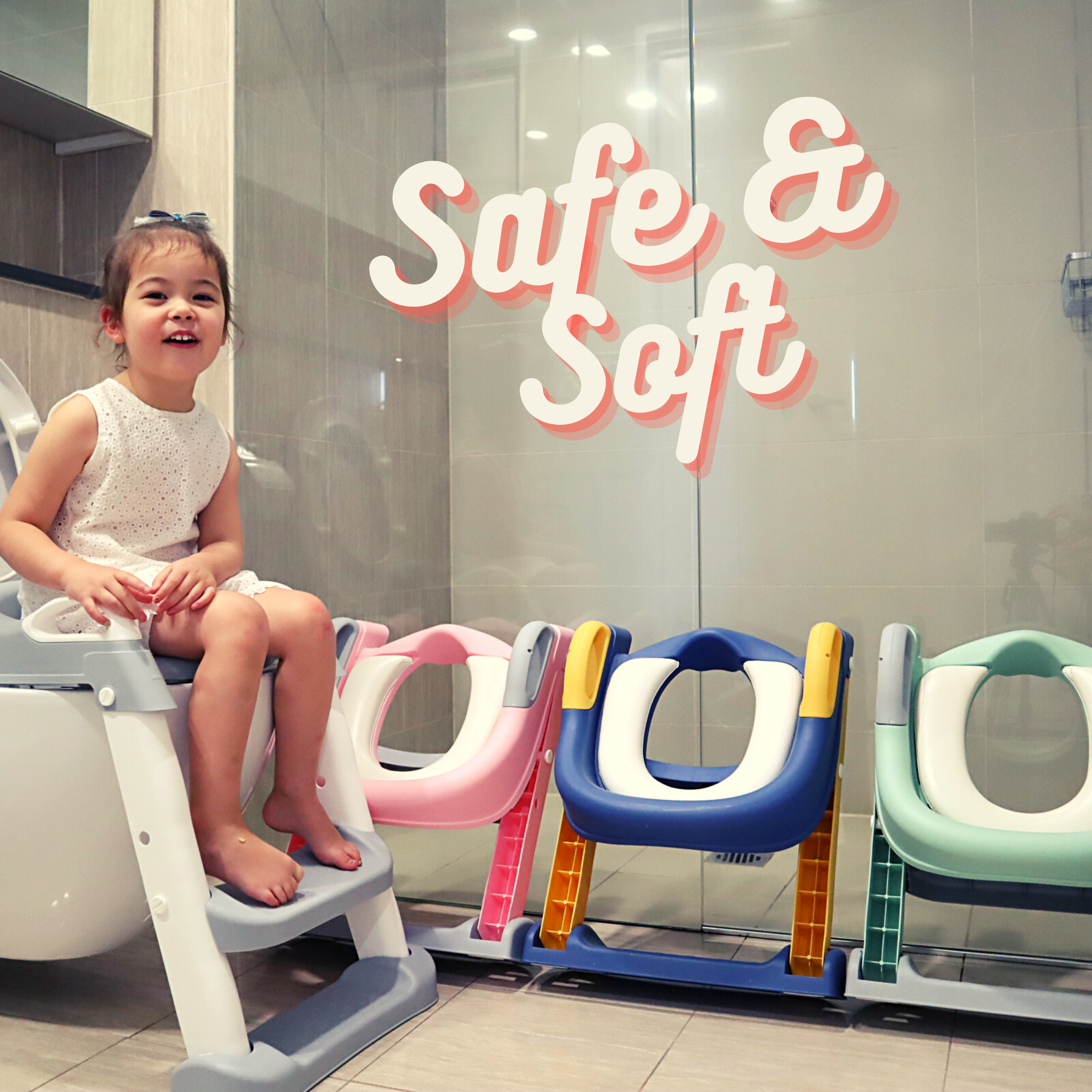 Kids Step-Up Potty Training Seat with Ladder & Cushion | Non-Slip Adjustable Toilet Trainer Chair (Grey, Pink, Mint, Blue, Navy)