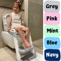 Kids Step-Up Potty Training Seat with Ladder & Cushion | Non-Slip Adjustable Toilet Trainer Chair (Grey, Pink, Mint, Blue, Navy)