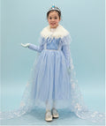 Girls Ice Princess Costume Dress with Cape & Tiara | Blue Winter Princess Fancy Dress for Kids | Book Week Halloween Birthday