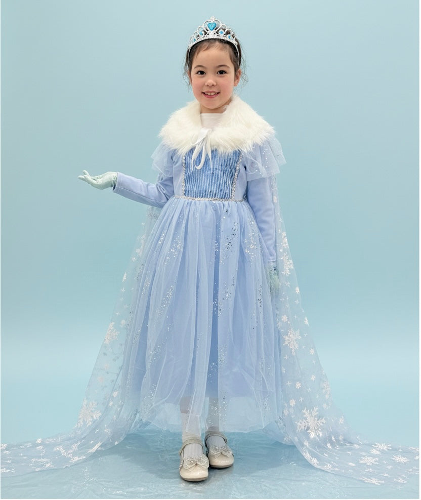 Girls Ice Princess Costume Dress with Cape & Tiara