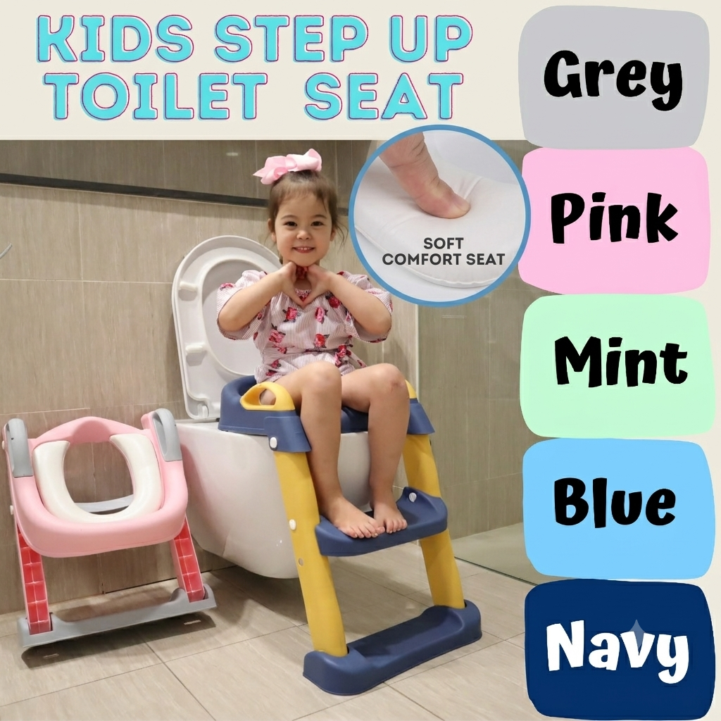 potty training seat with step stool, kids toilet ladder seat, toddler potty trainer chair, adjustable potty ladder, soft cushion potty seat, toddler step stool for toilet, potty seat for 2 year old, toilet training seat pink blue navy mint grey

Kids step-up potty training seat with ladder in pink, blue, mint, grey, and navy
