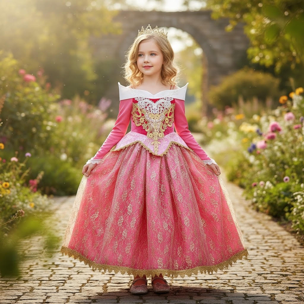 Girls Pink Princess Dress Costume | Kids Fairytale Princess Dress for Birthday, Book Week & Halloween