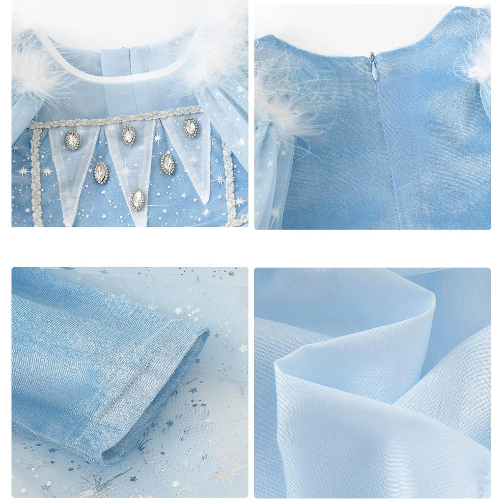 Girls Ice Princess Costume Dress | Kids Princess Dress Up Costume with Cape | Book Week & Halloween Outfit Dress-Up Outfit