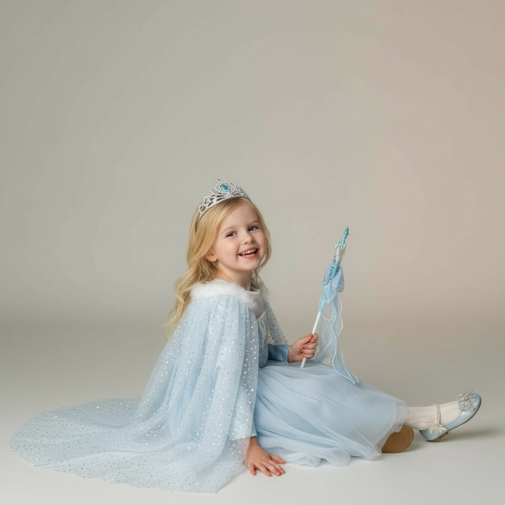 Girls Ice Princess Costume Dress | Kids Princess Dress Up Costume with Cape | Book Week & Halloween Outfit Dress-Up Outfit