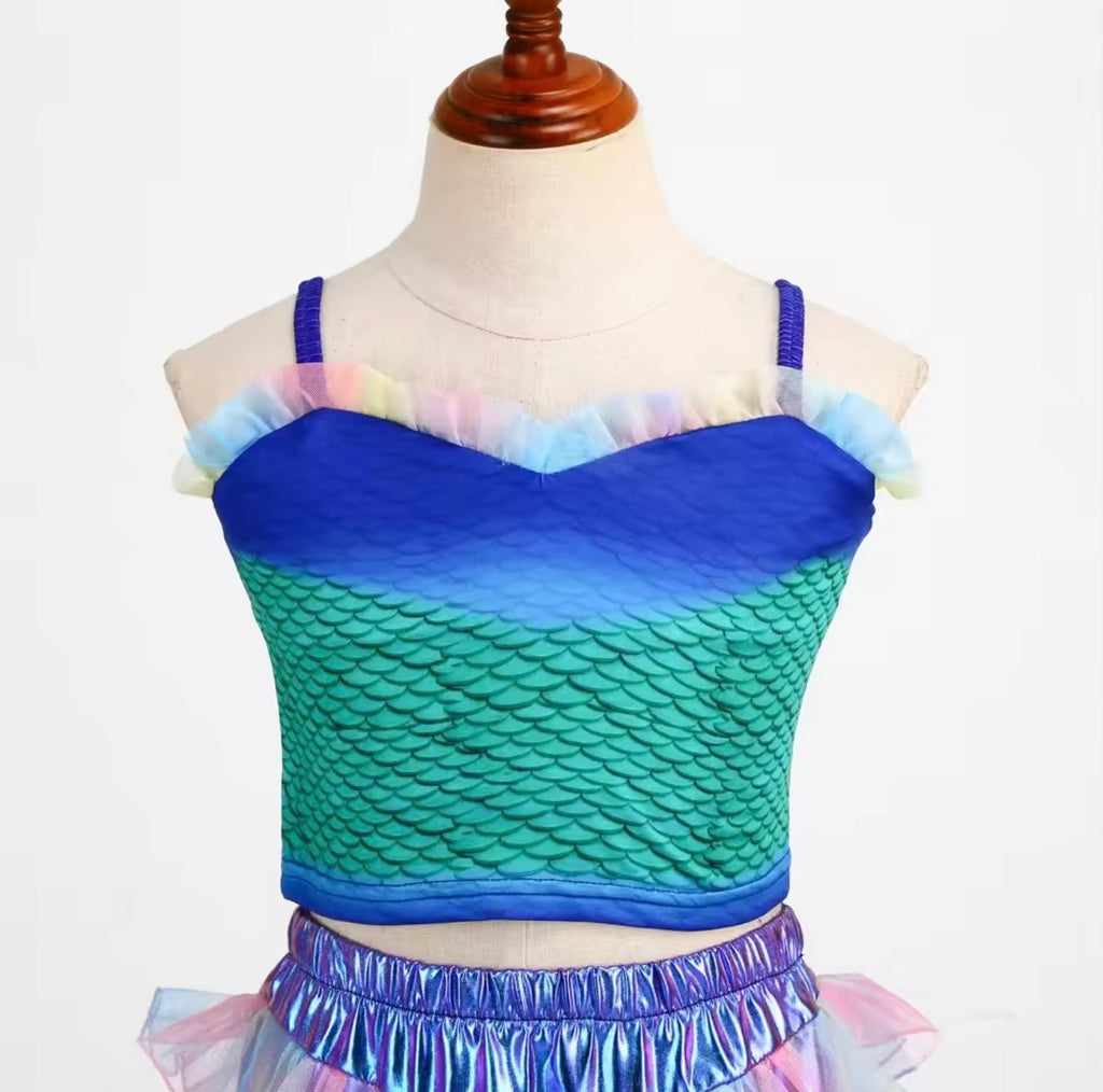 Girls Mermaid Costume with Shimmering Tail | Kids Mermaid Dress-Up Outfit