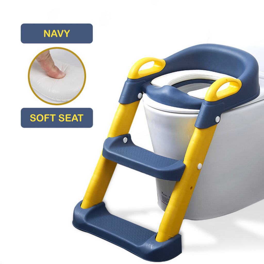 Kids Step-Up Potty Training Seat with Ladder & Cushion | Non-Slip Adjustable Toilet Trainer Chair (Grey, Pink, Mint, Blue, Navy)