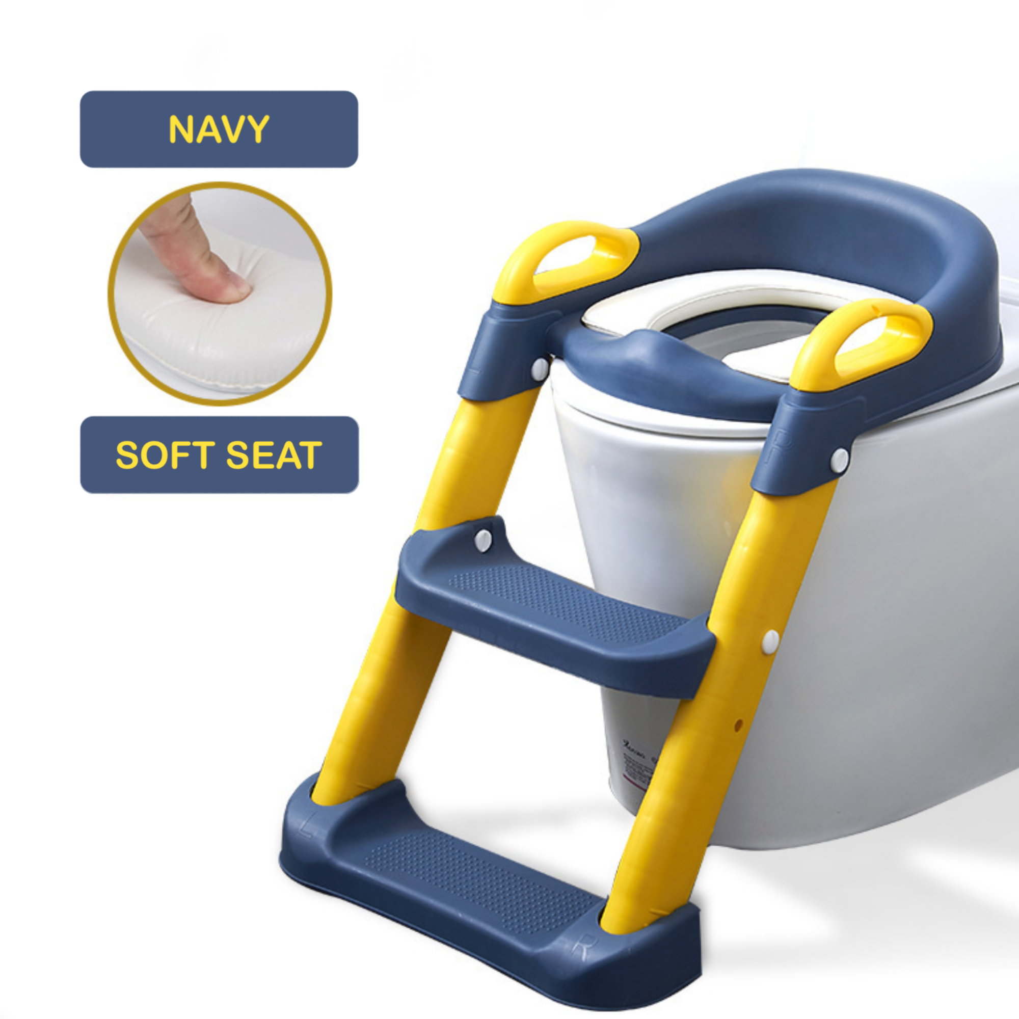 Kids Step-Up Potty Training Seat with Ladder & Cushion | Non-Slip Adjustable Toilet Trainer Chair (Grey, Pink, Mint, Blue, Navy)