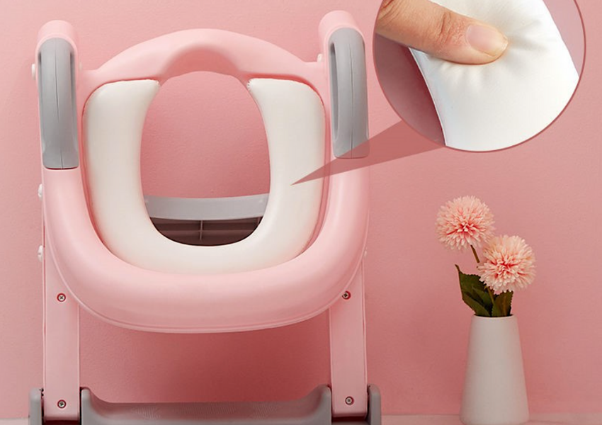 Kids Step-Up Potty Training Seat with Ladder & Cushion | Non-Slip Adjustable Toilet Trainer Chair (Grey, Pink, Mint, Blue, Navy)