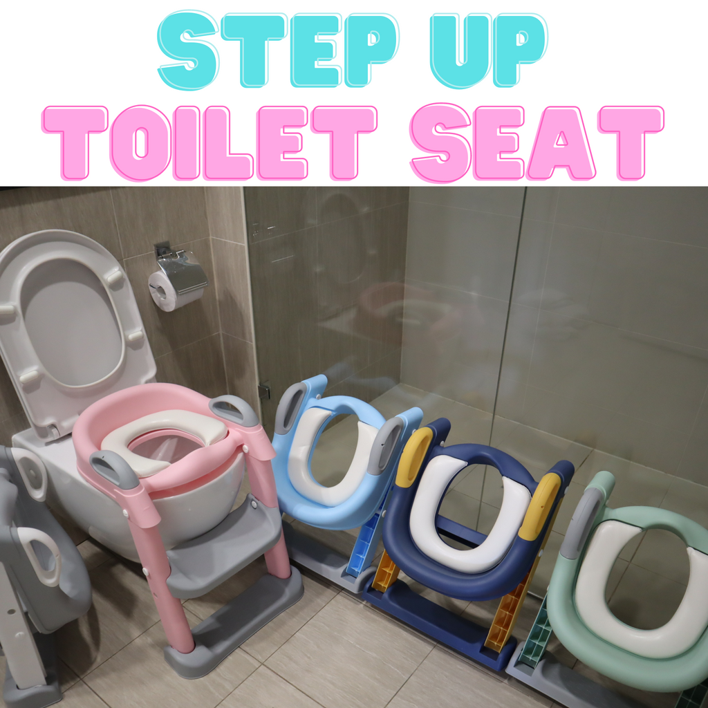 Kids Step-Up Potty Training Seat with Ladder & Cushion | Non-Slip Adjustable Toilet Trainer Chair (Grey, Pink, Mint, Blue, Navy)